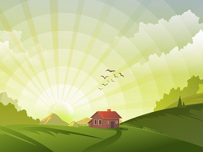 One House 2d beautiful bird bird illustration cloud design dribbble flat house house illustration houses illustration illustrator mongolia nature nature illustration sun sunset vector