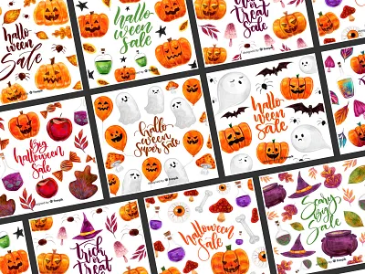 Watercolor Halloween Sale autumn autumn leaves celebration design freepik ghost halloween halloween sale handlettering lettering promo promotion pumpkin sale sales typography vector watercolor watercolour witch