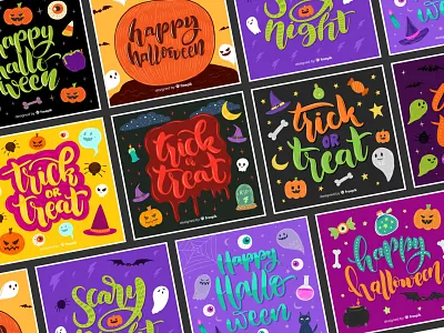 Trick or Treat & Happy Halloween autumn celebration cute design elements freepik ghost halloween hand drawn handlettering illustration kawaii lettering logo october pumpkin trick or treat typography vector witch