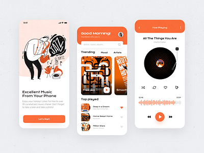 Music app UI case app application design illustration interface layout mobile mobile ui music music player onboarding ui vinyl