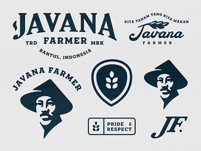 Javana Farmer agricultural agriculture asian branding identity buy logo farm farmer farming field food foods javana leaf man plant plants rach retro rice vintage