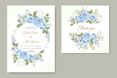 wedding invitation card with blue beautiful floral anniversary background beautiful blue card celebration decoration decorative design floral frame graphic greeting illustration invitation leaf template vector vintage wedding