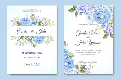 wedding invitation card with blue beautiful floral anniversary background beautiful blue card celebration decoration decorative design floral frame graphic greeting illustration invitation leaf template vector vintage wedding