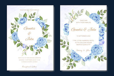 wedding invitation card with blue beautiful floral anniversary background beautiful blue card celebration decoration decorative design floral frame graphic greeting illustration invitation leaf template vector vintage wedding