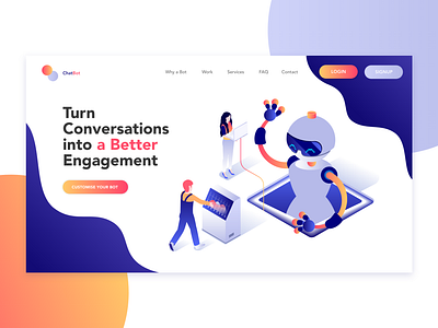 ChatBot Landing Page chatbots design illustration isometric illustration landingpage minimal typogaphy typography ui vector web