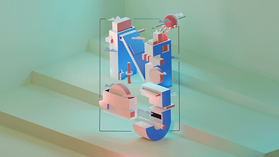 NIJ - 3D render 3d 3d art adobe illustrator blender blender3d blue bold clouds colors company design dutch first initials letters lighting perspective red stairs typography