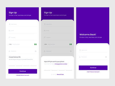 Simple Sign Up & Login app branding daily 100 challenge dailyui design login page modal otp purple register signup ux