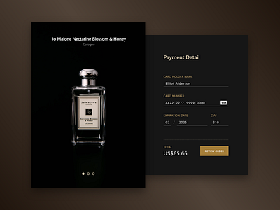 #DailyUI 02 — Credit Card Checkout bottle checkout cologne credit card credit card checkout creditcard daily daily ui dailyui dailyuichallenge dark design glass jo malone london perfume ui ux