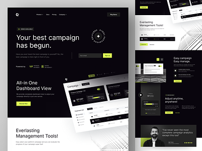 Campaign Manager Dashboard Landing Page chart clean component dark dashboard design finance landing landingpage layout management manager sales ui uiux ux web webdesign website