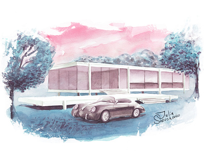 Porsche Event architecture art car design illustration landscape watercolor