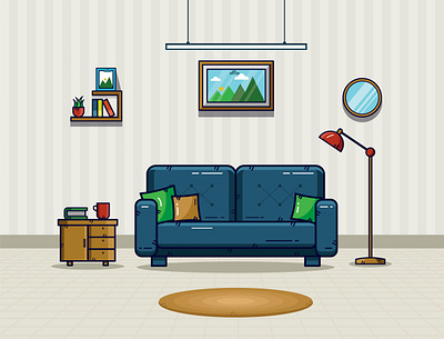 Drawing Room book concept design drawingroom flatdesign icon illustration lamp living room scenery sofa vector vector art