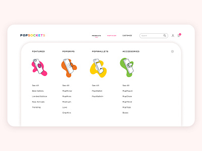 PopSockets Website Redesign branding design drop down menu ecommerce ecommerce design icon iconography icons illustration popsockets typography ui ui ux uidesign ux webdeisgn webdesign website website concept website design