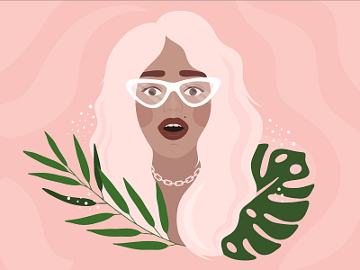 My face every Monday morning! character character design girl girl illustration glasses hair illustration leaf leave pink ui vector web design