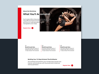 Workshop: Jump Starter - About business event frontend design home page inspiration landing page landing page design light mockup red ui user interface web design website workshop