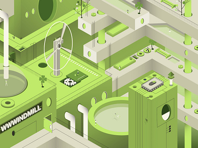 Wwwindmill Complex energy green greenhouse illustration isometric power wind