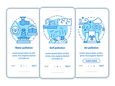 Water, soil and air pollution concepts air app appscreen concept earthday eco ecologic ecological ecology icon illustration infographic mobile nature onboarding pollution screen soil ui water