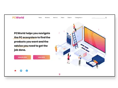 PCWORLD redesign landing webpage landing page photoshop redesign simple ui ui design uiux user interface ux design web design website xd design