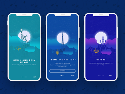 Onboarding Illustrations Travel App brand identity branding ibm design illustration mobile app design onboarding travel industry ui visual design