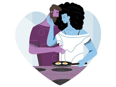 Mornings With Her, Couple Illustration abstract adobe illustrator brush cooking couple couples food heart love man morning noise together vector woman woman illustration