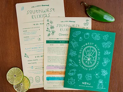 Southwest Elixirs bottles health illustration juice menu packaging packaging design southwest