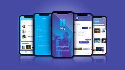 Heychat App app blue branding chat design flat logo messenger minimal mobile purple ui