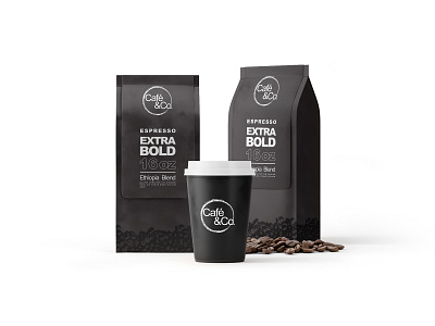 Cafe&Co black black white branding cafe coffee coffee shop design flat logo minimal package design package mockup packaging typography