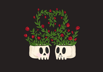 Rosie Skulls design halloween hearts illustration love plants procreate procreate app roses skulls