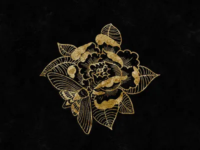 Moth & Peony art artwork brand branding digital art drawing gold goldfoil graphic design illustration illustrator print design