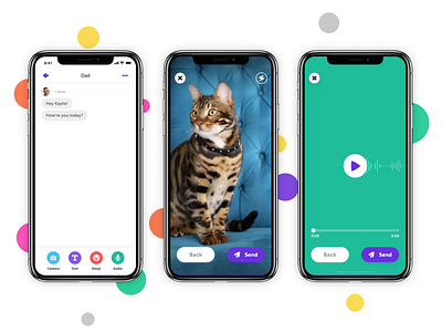 Kinzoo Message Types animation app camera chat chat app interaction ios message app product design text ui voice