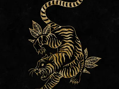 Gold Tiger art artist brand branding design digital art gold foil graphic design illustration illustrator lineart linework print design