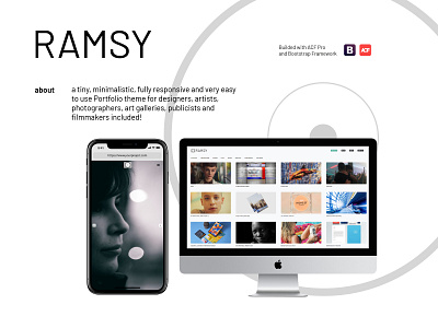 RAMSY - Tiny Portfolio WordPress Theme design filters graphic design interface design logo minimalistic portfolio portfolio site portfolio website typography ux web web design website wordpress design wordpress theme