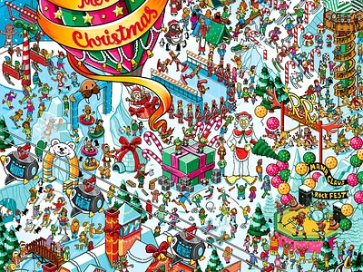 2018 Christmas Illustration for Washington Post advertising christmas crowd detail illustration infographic isometric pixel art pixelart seek and find seek and find snow where is waldo where is wally