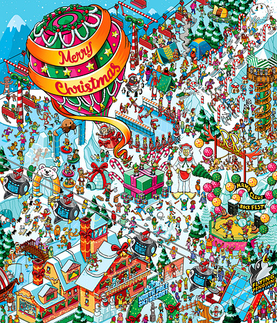 2018 Christmas Illustration for Washington Post advertising christmas crowd detail illustration infographic isometric pixel art pixelart seek and find seek and find snow where is waldo where is wally