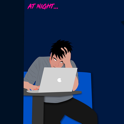 at night 2d 2d character 2dillustration blue branding character daily design developer flat illustration illustrator typography ui vector