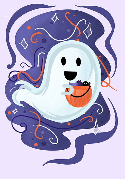 Friendly Ghost bat candy drawing flat halloween icon illustration procreate trickortreat