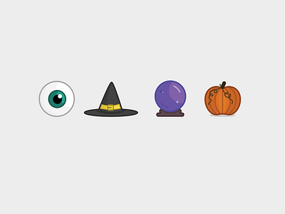 Halloween Icons 31 days of spooky 31daysofspooky art crystal ball design eye eyeball halloween illustration illustrator october pumpkin vector witch witch hat