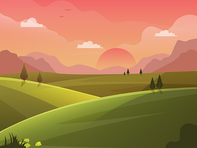 Sunrise 2d beautiful cloud clouds dribbble dribbble best shot flat illustration illustrator mongolia nature nature illustration sky sun sunny sunrise sunset tree trees vector