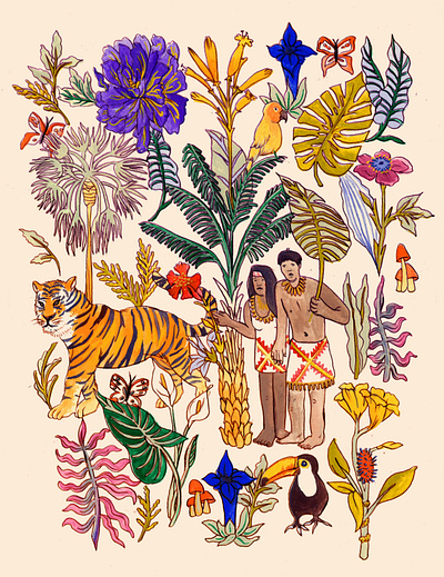 Rainforest gouache illustration illustration art mixed media