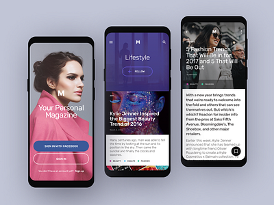 Magazines app app design articles fashion magazine reading sign in topics ui design