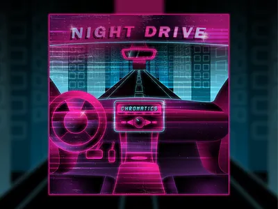 Night Drive - Front Cover 80s album cover car car interior chromatics city color driver glitch glow gradient illustration illustrator line neon night drive vector vintage