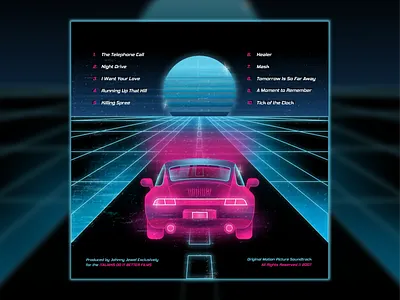 Night Drive - Back Cover 80s album cover car chromatics color glitch glow gradient illustration illustrator landscape line neon night drive tail lights vaporwave vector vintage