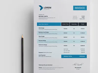 Invoice Template a4 app bill blue clean creative design designer invoice invoice design invoice template joker web