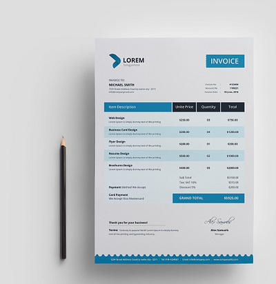 Invoice Template a4 app bill blue clean creative design designer invoice invoice design invoice template joker web