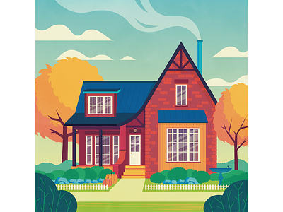 Architecture: neo gothic architecture art autumn brick bright design flat grain house illustration minimalist vector