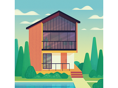 Architecture: contemporary architecture art bright contemporary flat grain illustration modern vector windows