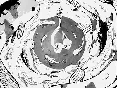 Inktober - 03 BAIT bait editorial art illustration koifish