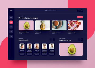 Social Cooking Platform 🥘 cooking dark dark mode menu bar pink rating search social ui uidesign uxui