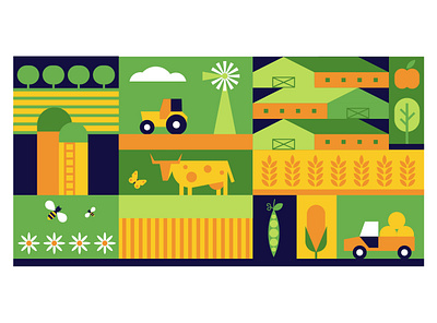 Farm 2d 2d art art background business country cow design farm farmer field graphic art graphic design hangar icon illustration rural tractor vector vector art