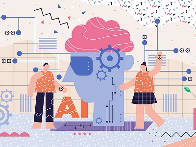 AI Concept abstract algorithm android artificial intelligence brain computing concept data flat illustration future machine machinelearning modern programming robotics science tech vector