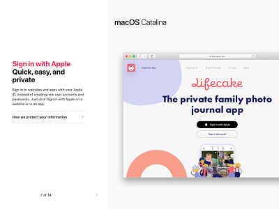 macOS Catalina - Lifecake app app design apple apple design apple sign in apps catalina digital design ios iphone macos mobile sign in sign in with apple tour ui